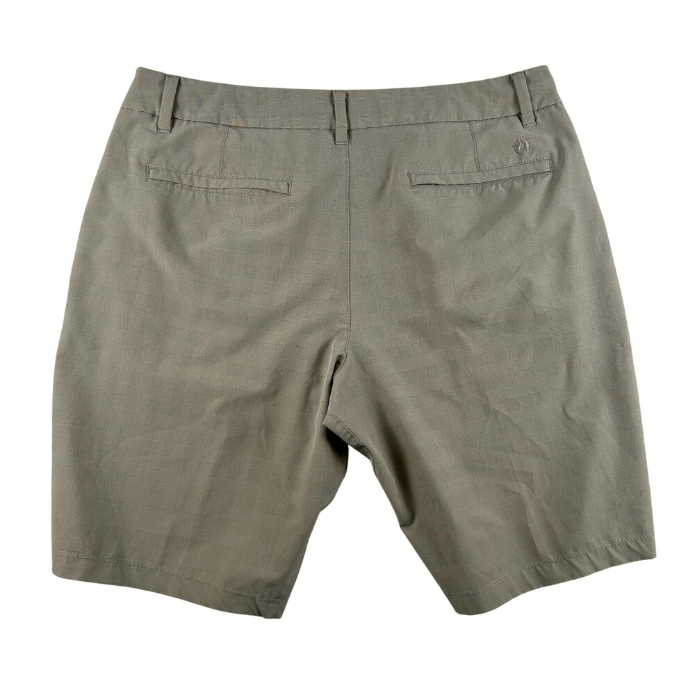 Hang Ten Chino Shorts Mens 36 Beige Check Stretch Microfiber 10 Inseam Casual